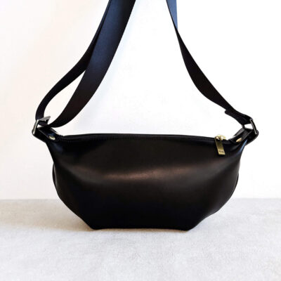 Sleek black leather shoulder bag