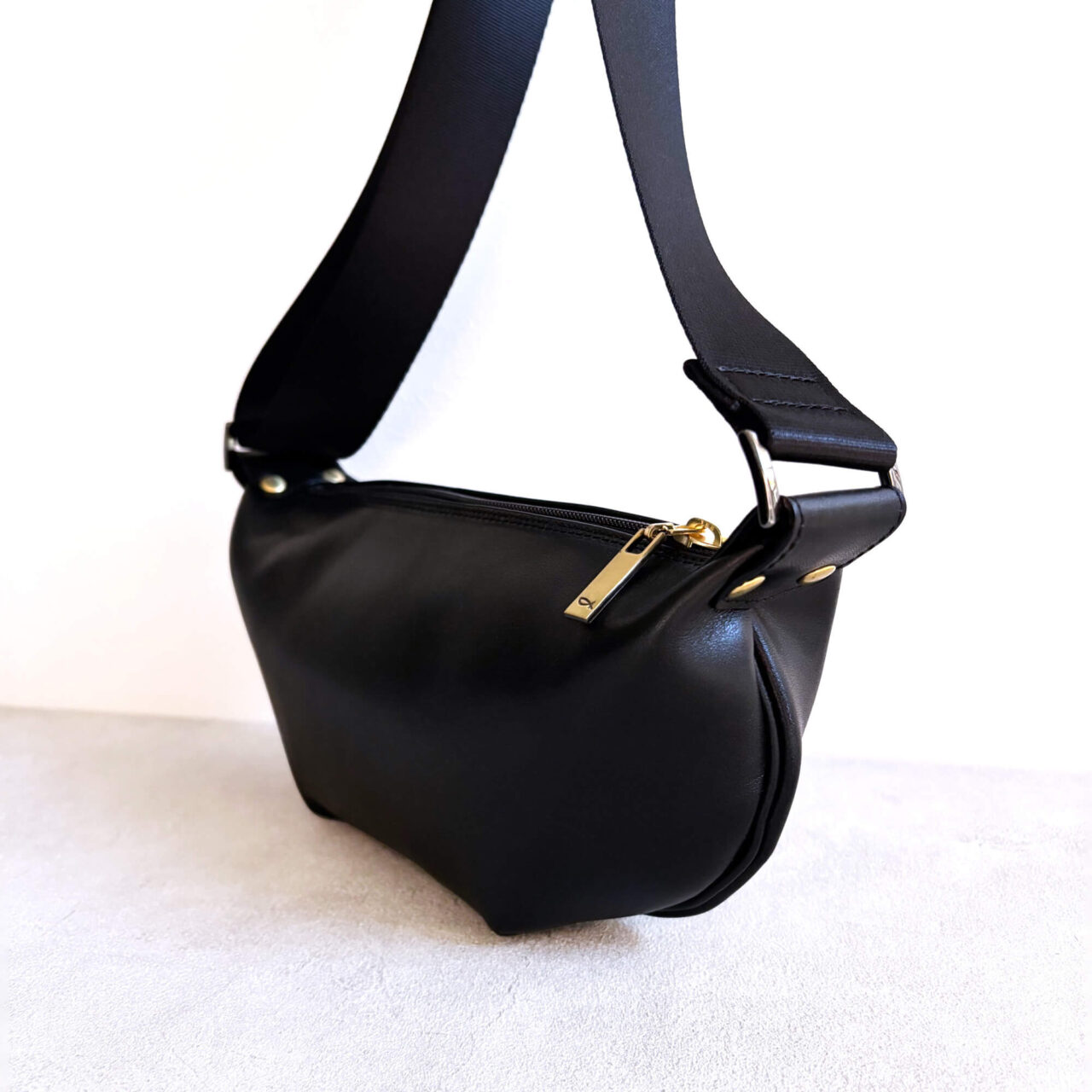 Sleek black leather shoulder bag