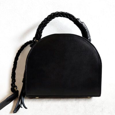 Leather bag with braided leather handles